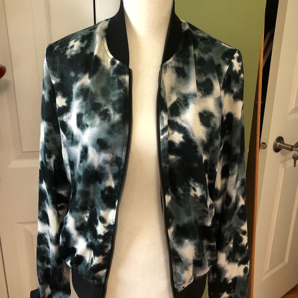 Black and grey, tie dye bomber jacket